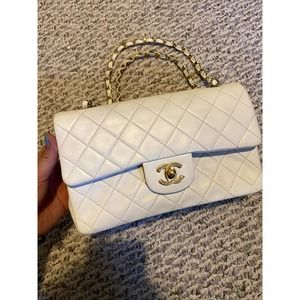 RARE Chanel Lambskin White Gold White Small Classic Double Flap Bag